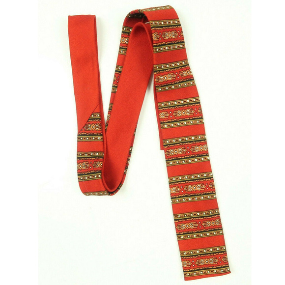 Merrit Cravats Other - 1950s Merrit Cravats Square End Red Patterned Tie